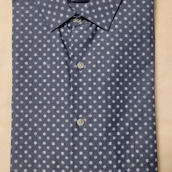 Bar III Blue Snowflake Print Long Sleeve Slim Fit Shirt 15-15.5 34-35 Medium - Picture 1 of 12